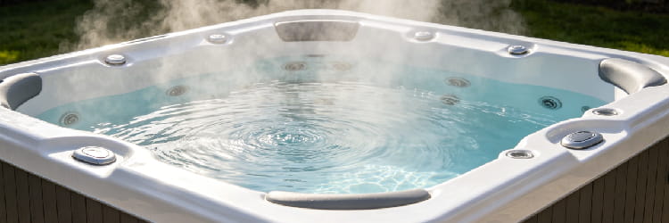 Close-up of steaming hot tub spa with massage jets and light blue water for relaxation.png